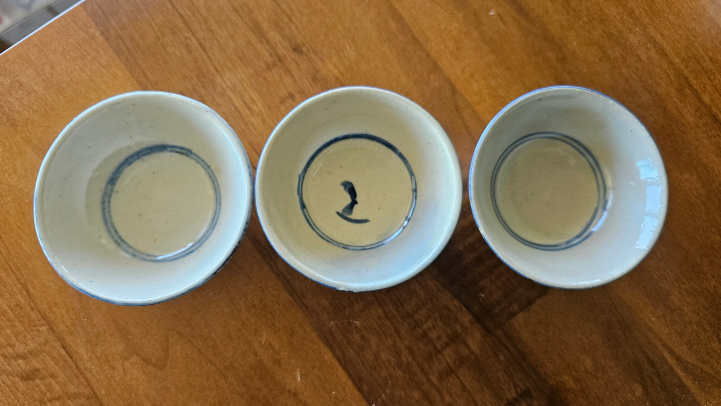 Late Qing Dynasty/Early ROC Antique Teacups 40-45ml set of 3 (A-01)