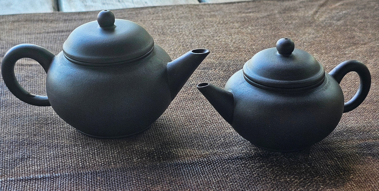 1990s Yixing Zisha Black Clay Shui Ping Teapot (Pair of 2)